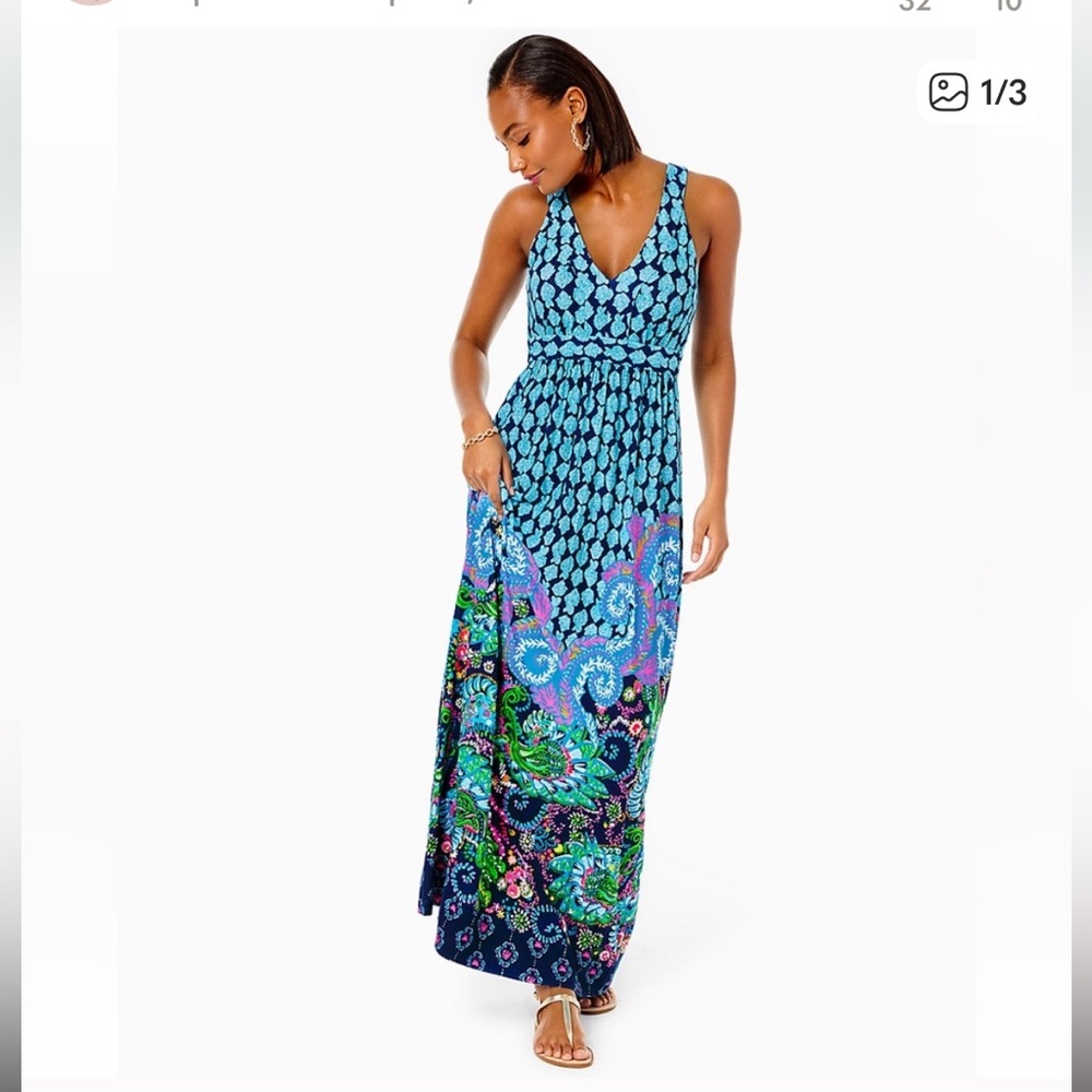 Lilly Pulitzer Georgina Maxi Dress Ride The Wave Engineer Size 10